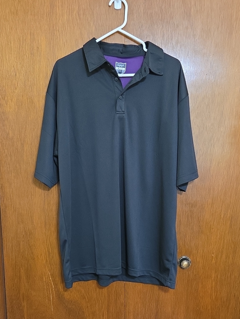 Men's Black Polo with Purple - Performance Short Sleeve